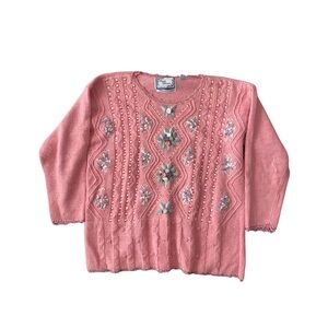 Private Collection Carolina Colours Pink Embroidered Knit Sweater Top M